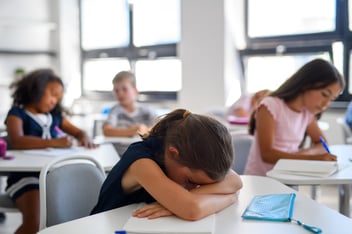 Female student with her head on her desk