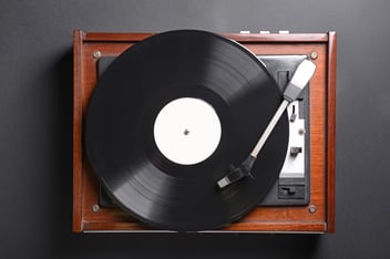 A record sits on a record player