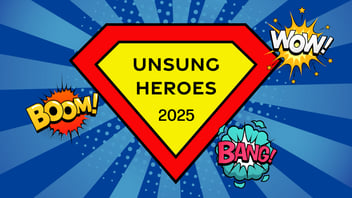 A Superman symbol with the words "Unsung Heroes 2025"