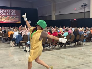 A person in a hot dog costume