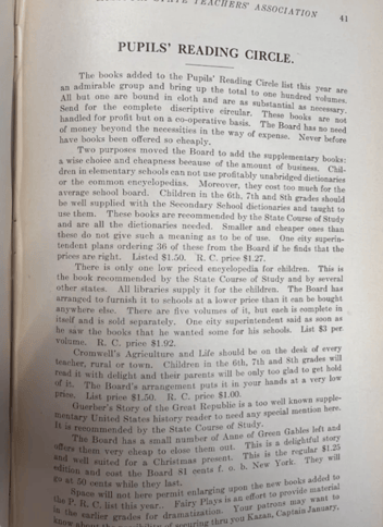 Faded words on text with the title "1915 Pupil's Reading Circle"