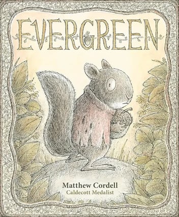 A children's book cover featuring a scared squirrel wearing a sweater and holding an acorn.