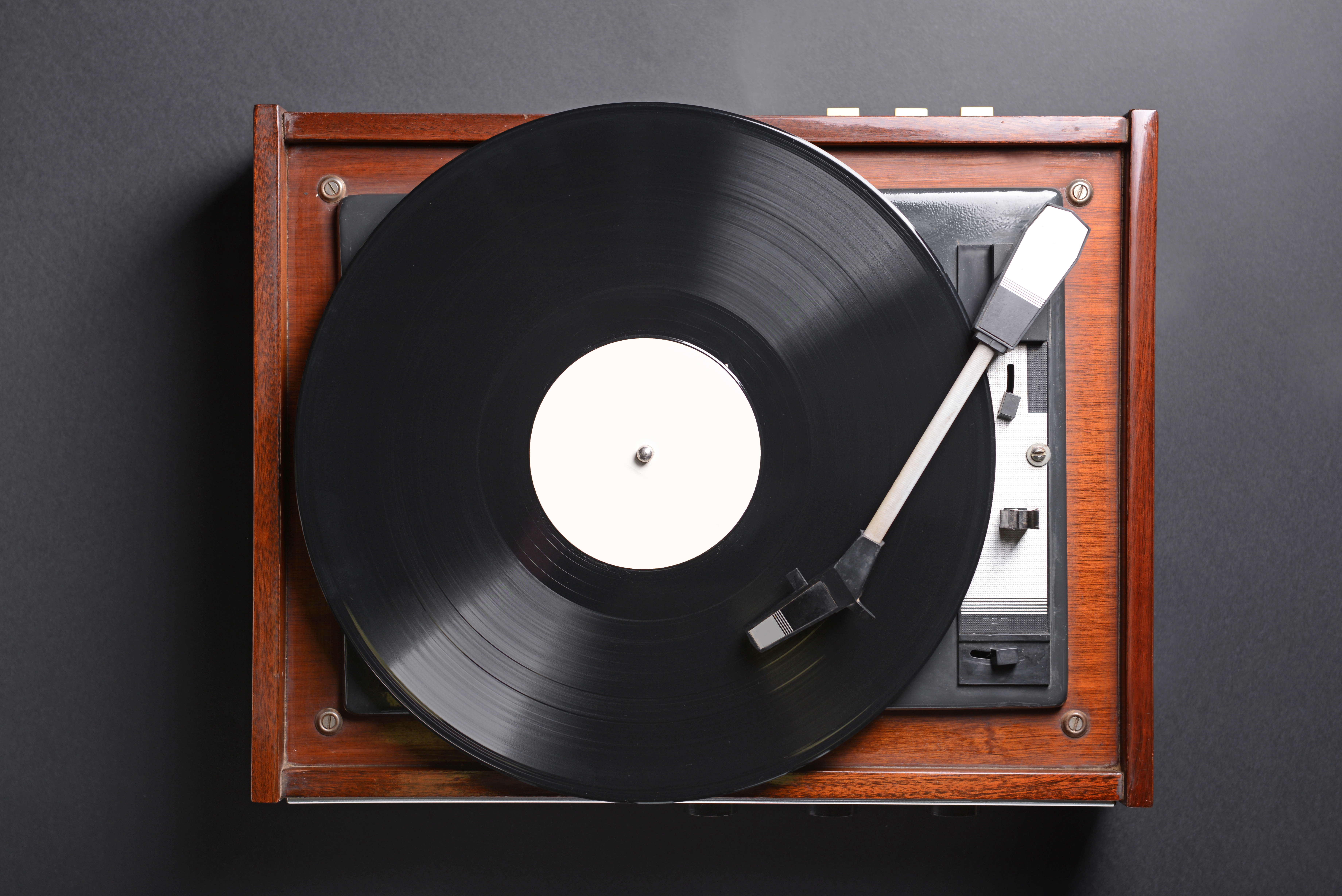A record sits on a record player