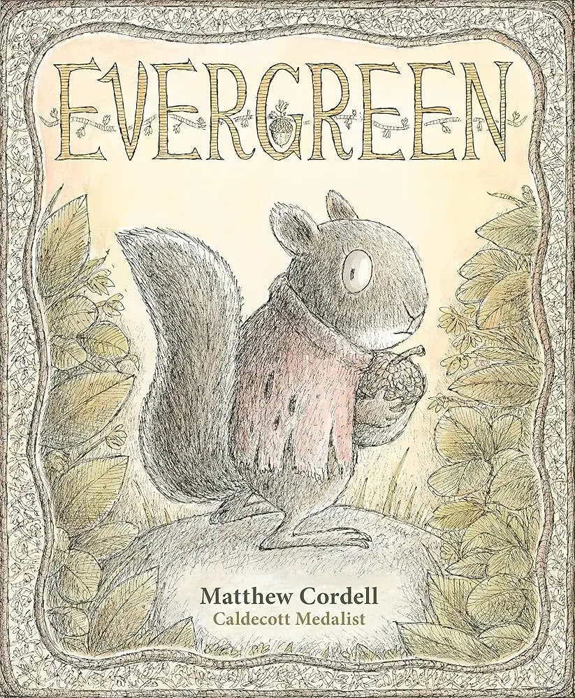 A children's book cover featuring a scared squirrel wearing a sweater and holding an acorn.
